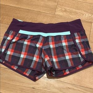 lululemon athletica Purple Plaid Athletic Shorts with Aqua Trim